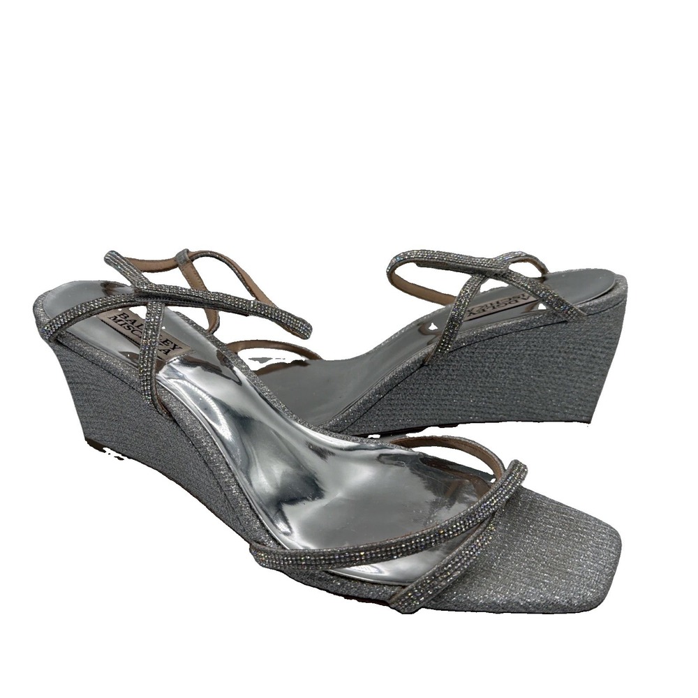 Badgley Mischka Women's Silver 75MM Embellished Wedge Sandals Size 13